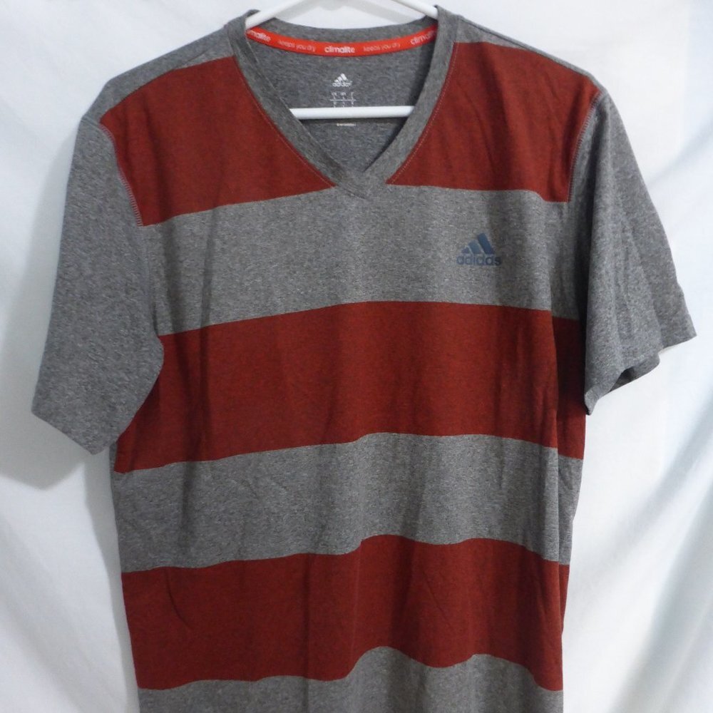 ADIDAS, Climalite, men's large, striped short sleeve exercise shirt, GUC